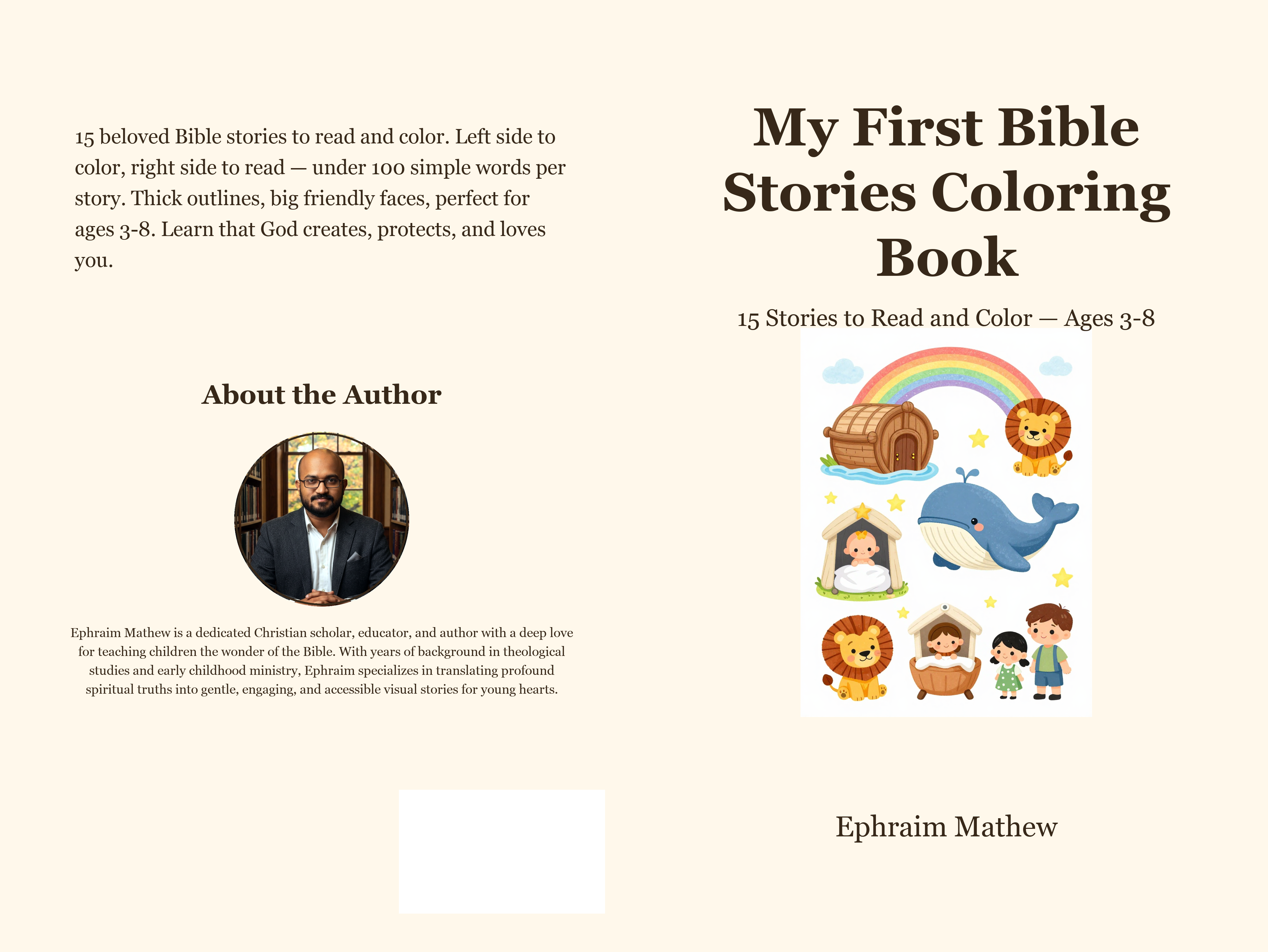 My First Bible Stories Coloring Book cover — 15 Stories to Read and Color Ages 3-8 by Ephraim Mathew